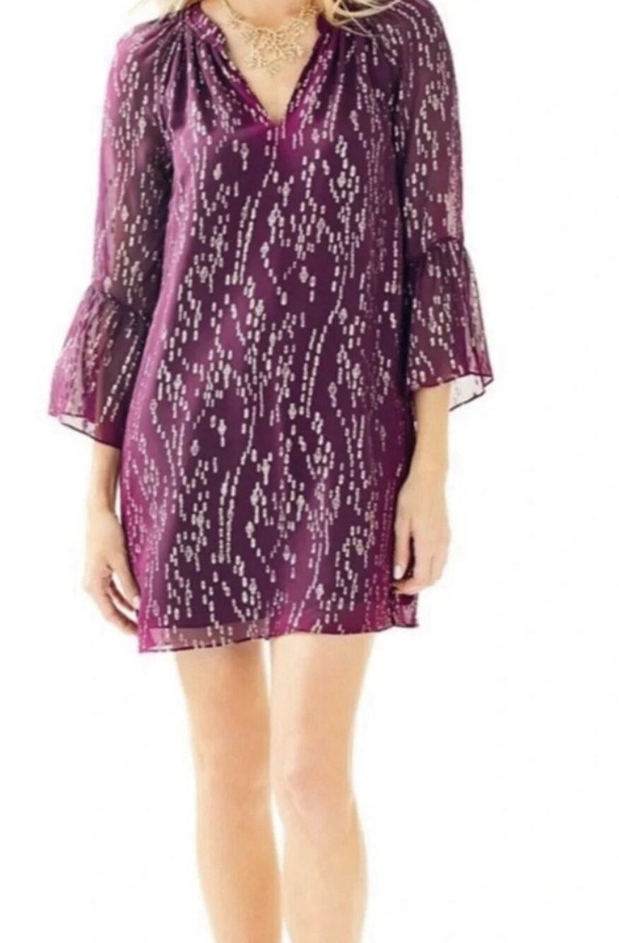 Lilly Pulitzer Cleme Silk Dress Purple Berry Chiffon Small